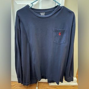 POLO Ralph Lauren Long Sleeve Pocket T, Logo on pocket, Navy, men size Large